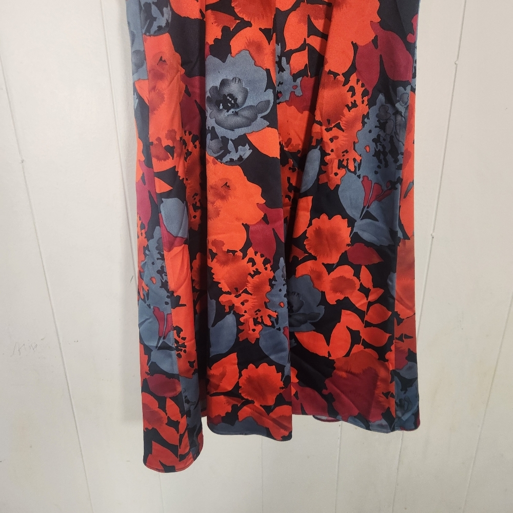 Limited Red Gray Satin Floral Mini Dress Sz 4 Y2k Crossover Babydoll Neckline - Picture 11 of 16
